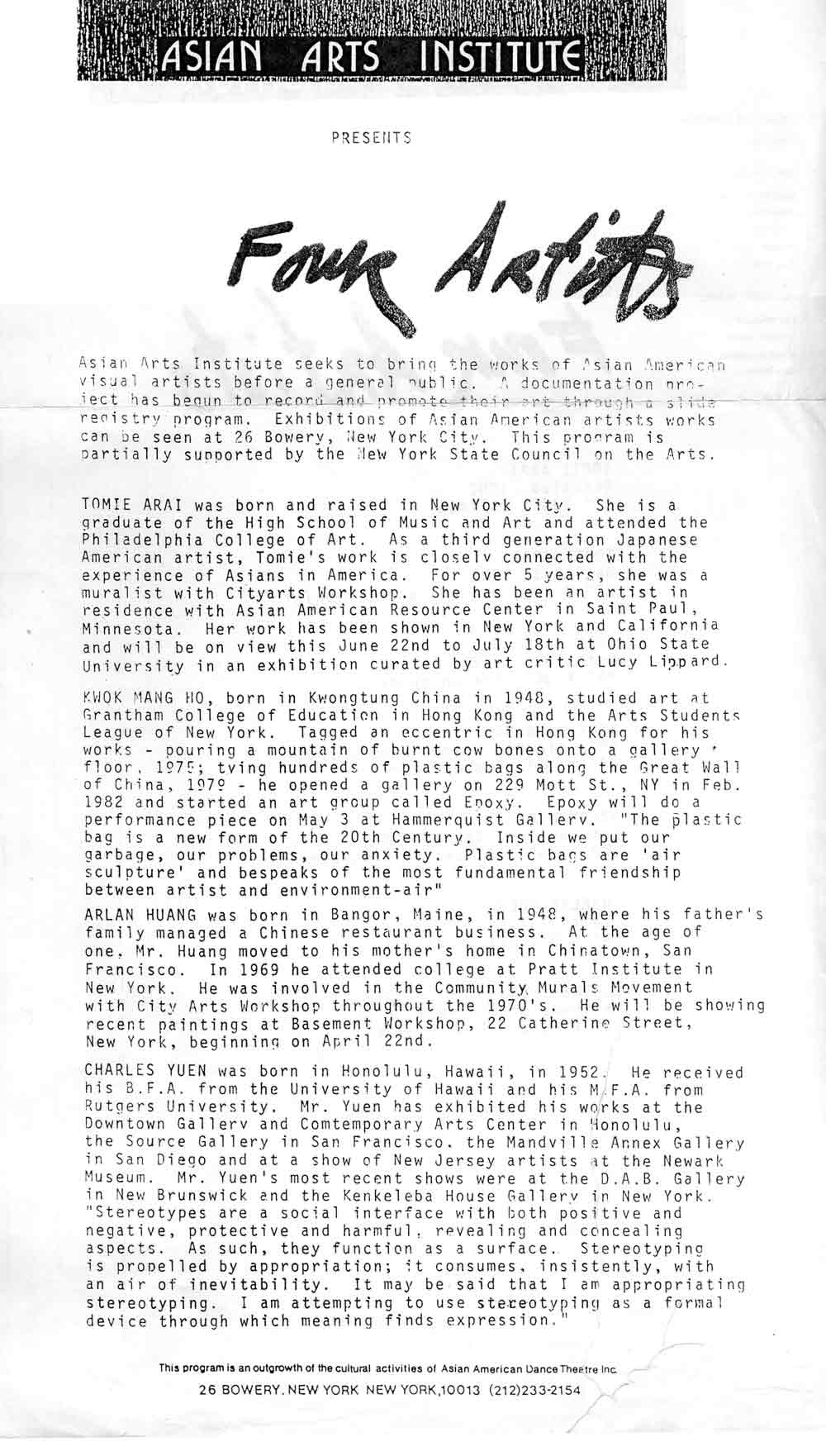 Four Artists press release, pg 1